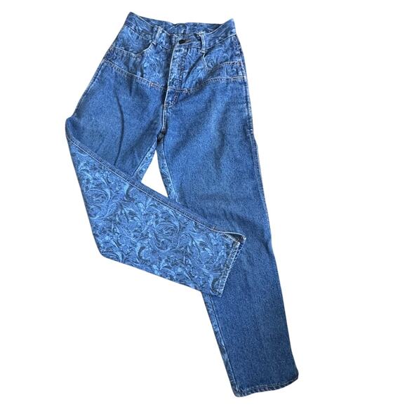Vintage Jean St. Tropez France Embossed Floral print High Waist Jeans 27" - Picture 1 of 16
